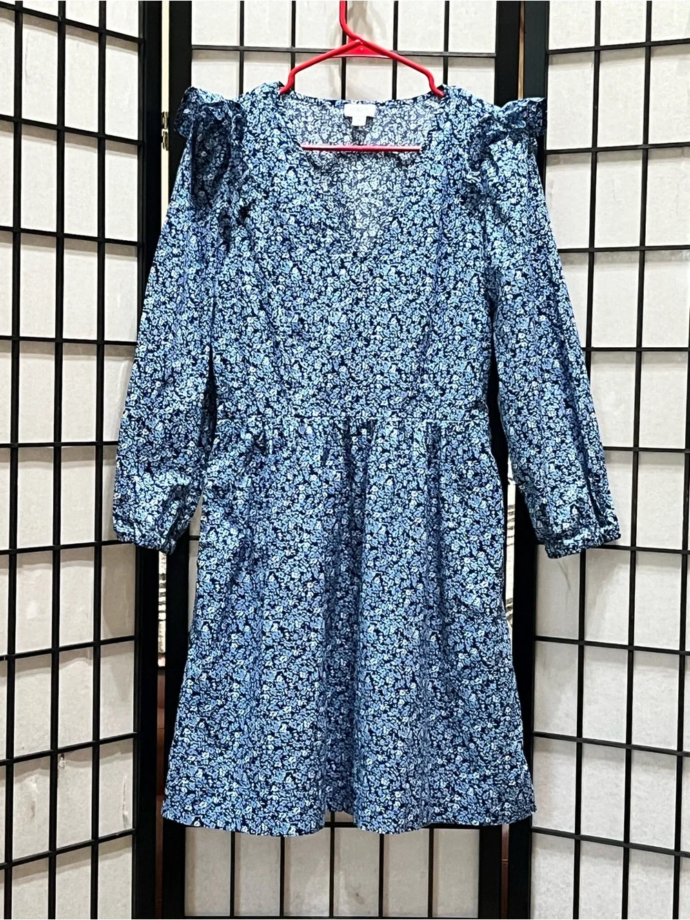 J. CREW Blue Floral Puff-Sleeve  MINI Dress WOMEN SIZE S